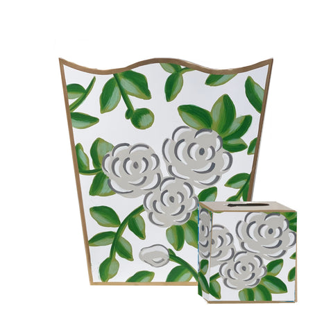 Dana Gibson White Chintz Wastebasket