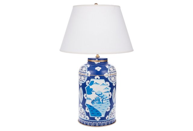 Dana Gibson Blue Canton Tea Caddy Lamp
