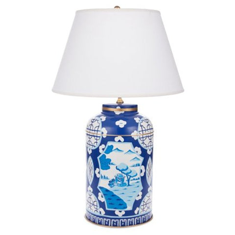 Dana Gibson Blue Canton Tea Caddy Lamp in Small
