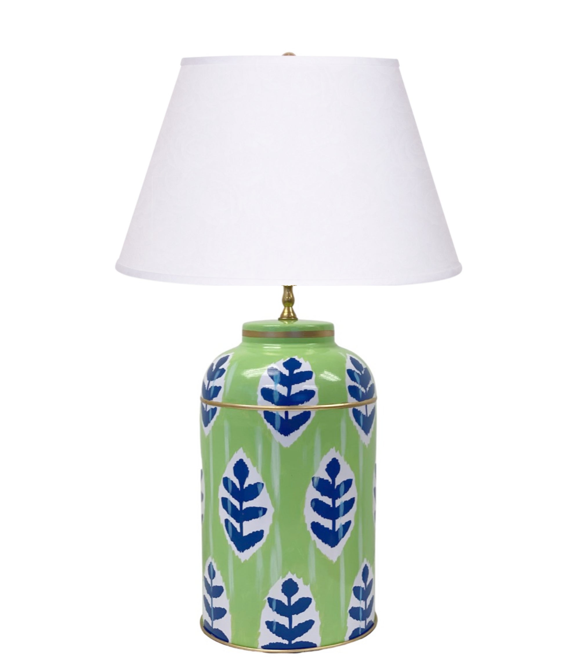 Dana Gibson Louvre Ikat Tea Caddy Lamp in Green with White Linen Shade