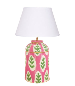 Dana Gibson Louvre Ikat Tea Caddy Lamp in Pink with White Linen Shade 2ndQ