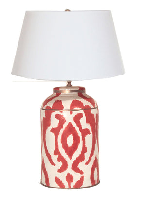 Persimmon Ikat  Tea Caddy Lamp with White Shade, 2ndQ