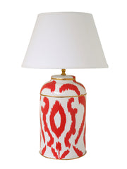 Persimmon Ikat  Tea Caddy Lamp with White Shade 2ndQ