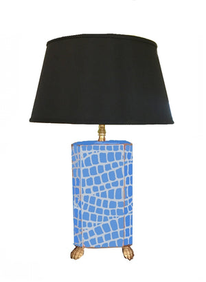 Dana Gibson Blue  Croc Lamp with White Shade