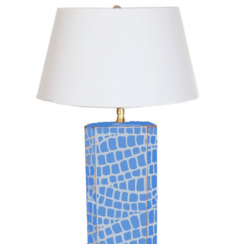 Dana Gibson Blue  Croc Lamp with White Shade
