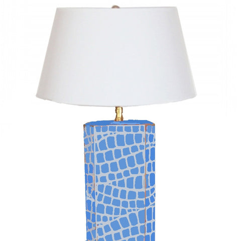 Dana Gibson Blue  Croc Lamp with White Shade