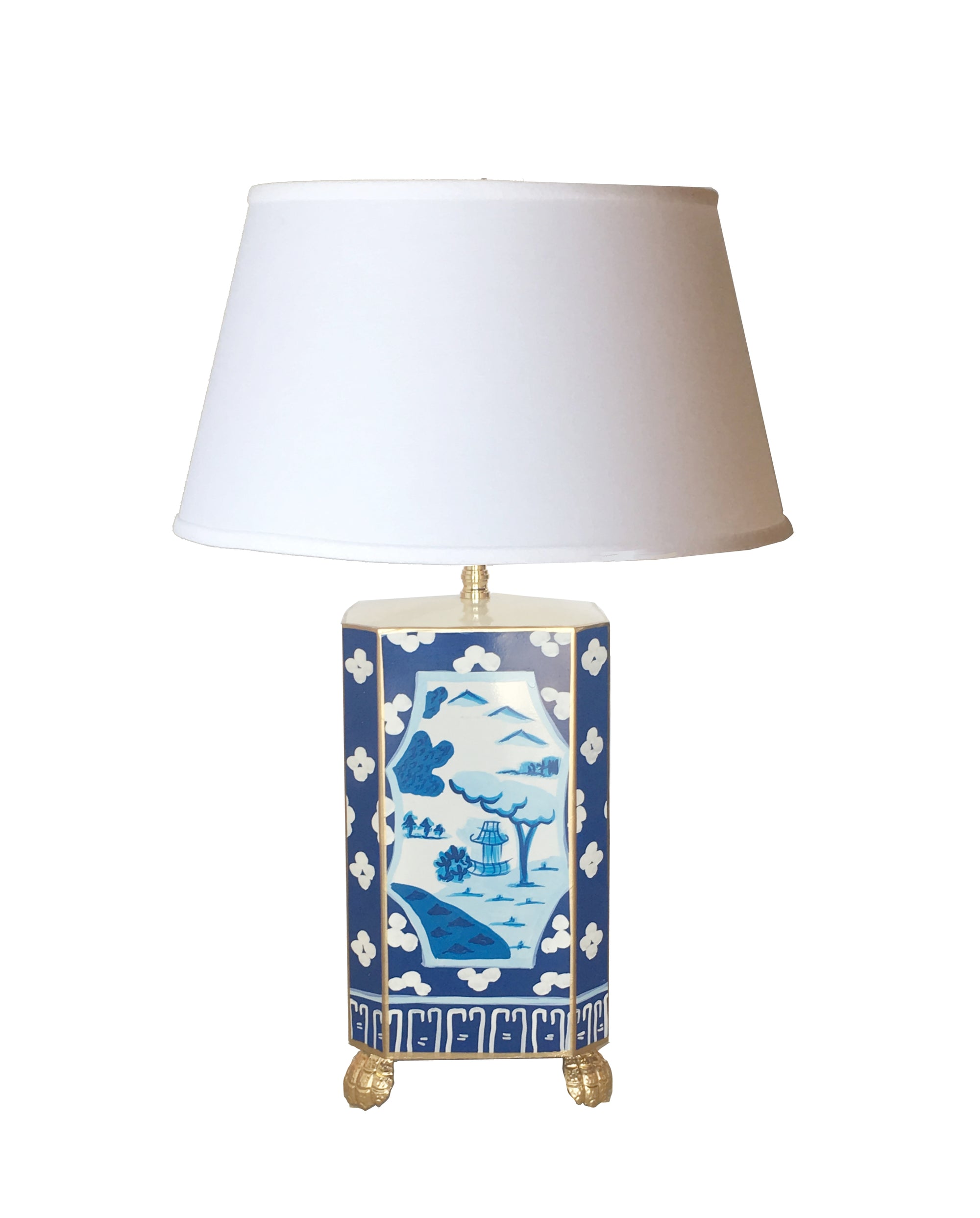 Dana Gibson Canton in Blue Lamp with White Shade, Small