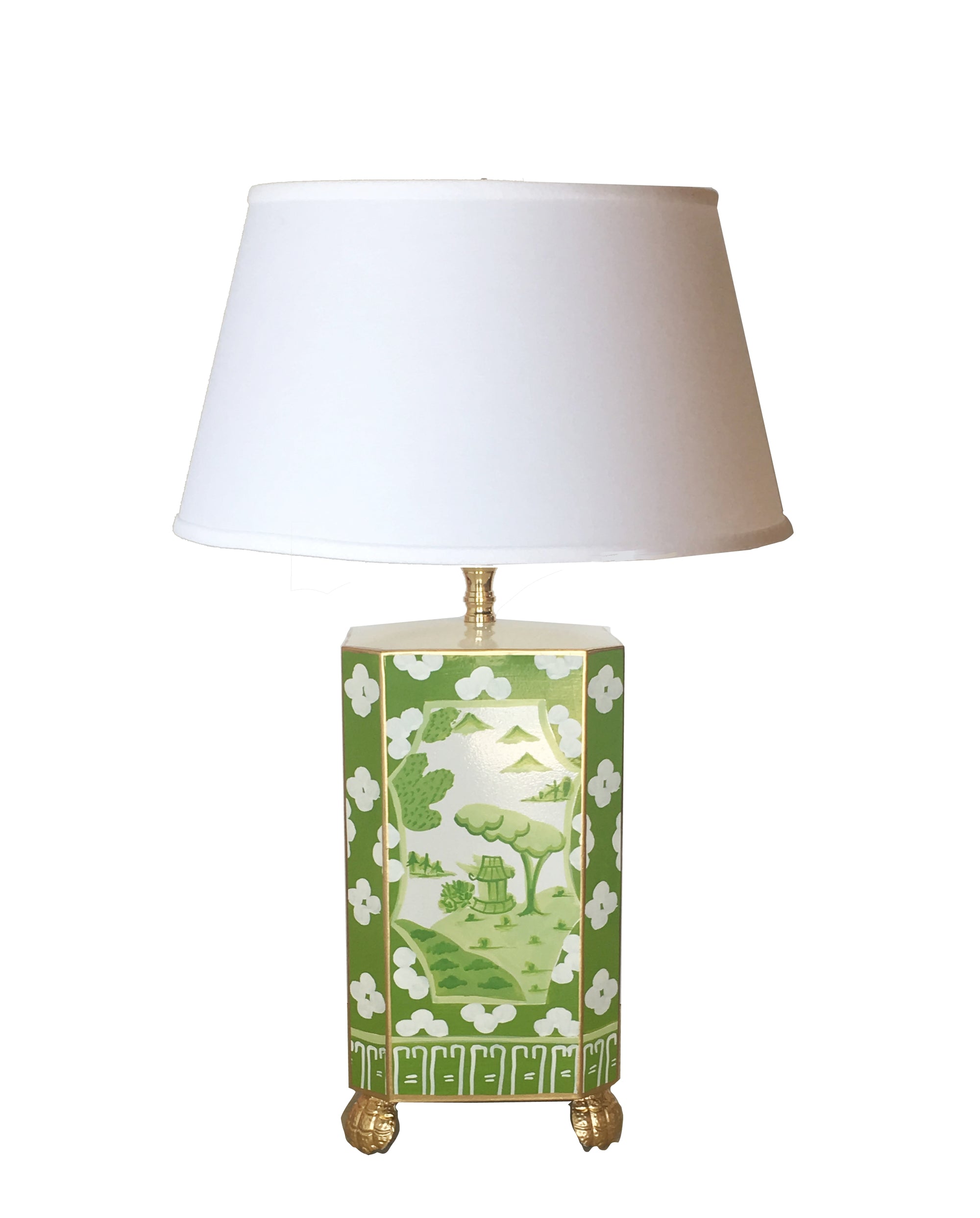 Dana Gibson Canton in Green Lamp with White Shade