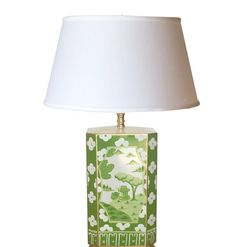 Dana Gibson Canton in Green Lamp with White Shade