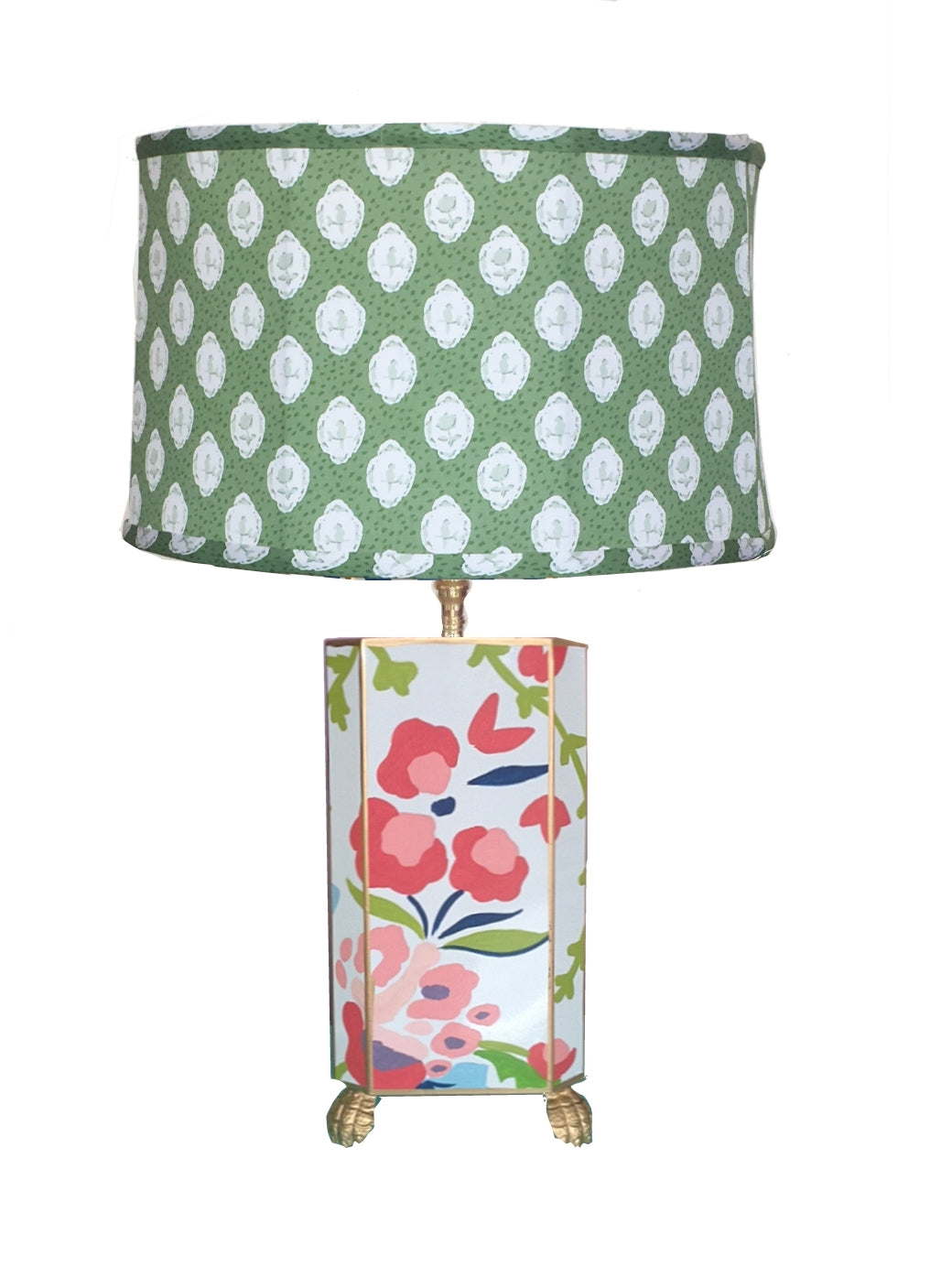 Dana Gibson Chintz  Lamp with Green Pleated Bellamy Shade