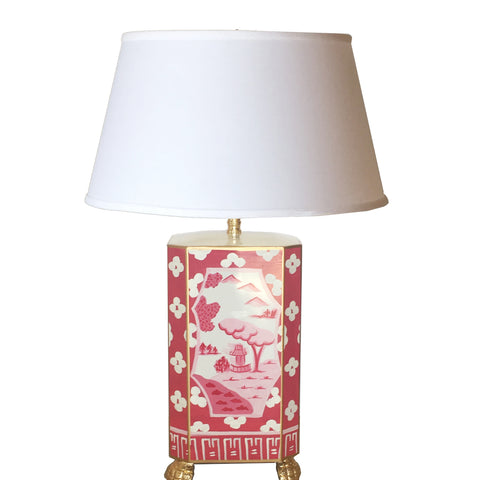 Dana Gibson Canton in Pink Lamp with White Shade