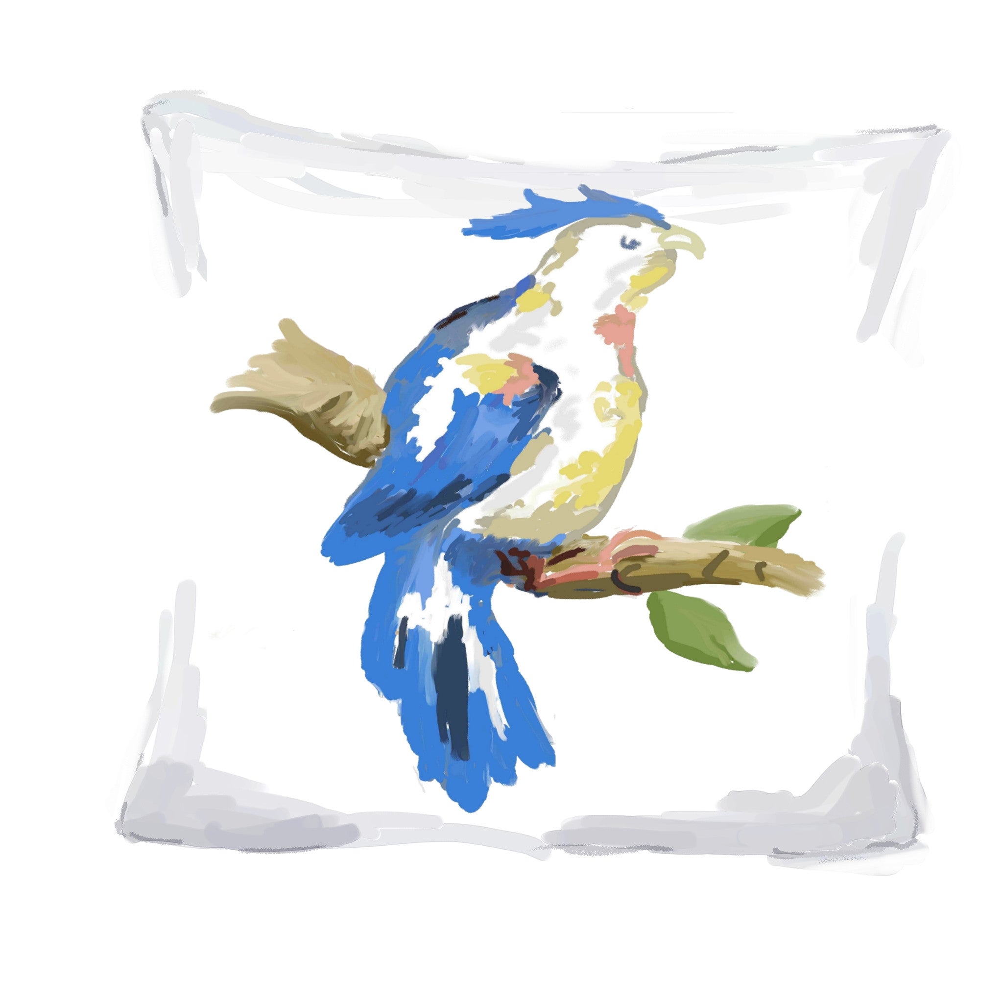 Dana Gibson Blue Parrot Pillow, 18"