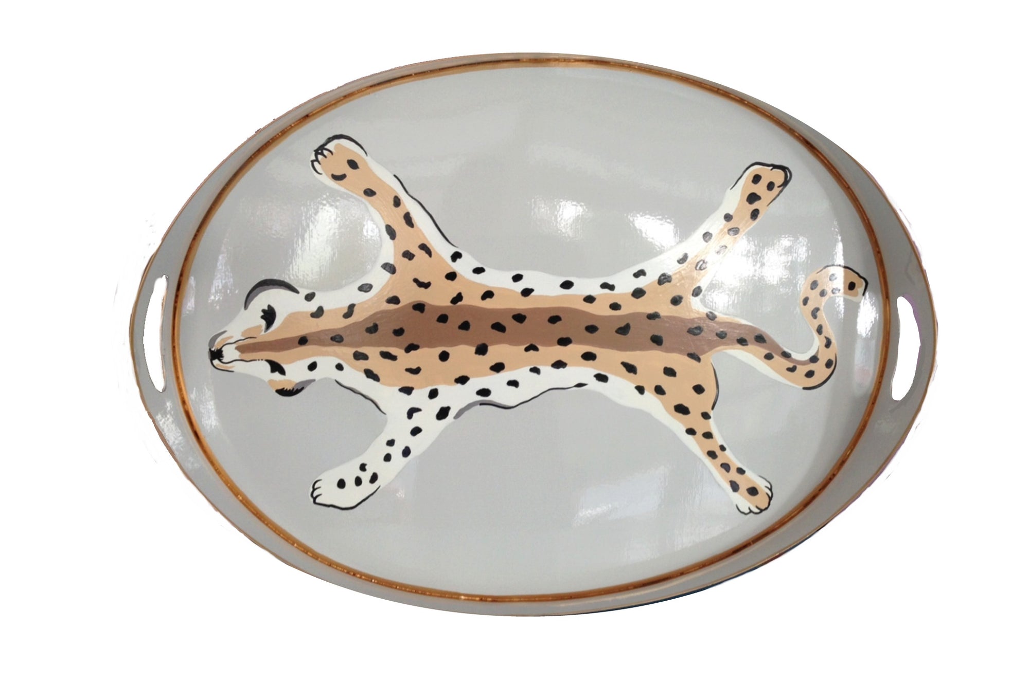 Dana Gibson Oval Tray in Grey Leopard