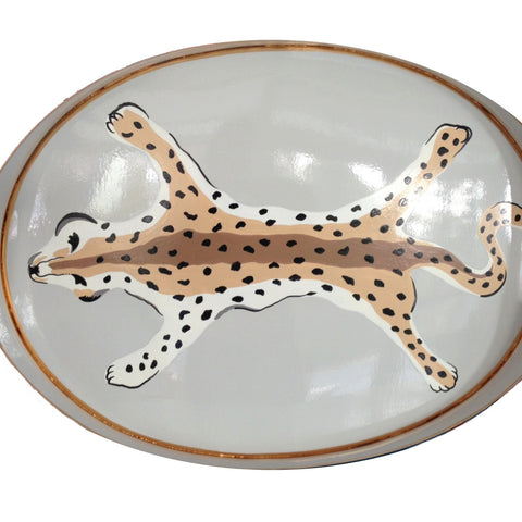 Dana Gibson Oval Tray in Grey Leopard
