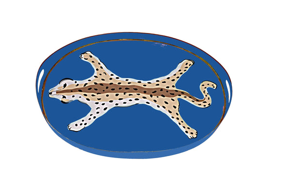 Dana Gibson Oval Tray in Navy Leopard 2ndQ