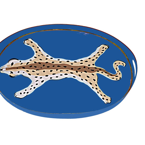 Dana Gibson Oval Tray in Navy Leopard 2ndQ