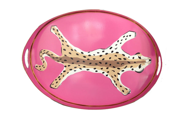 Oval Tray in Pink Leopard by Dana Gibson