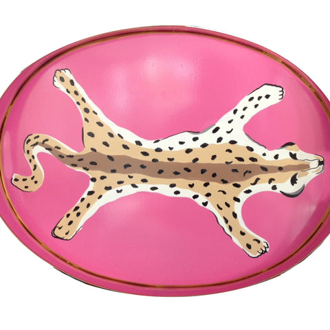 Oval Tray in Pink Leopard by Dana Gibson
