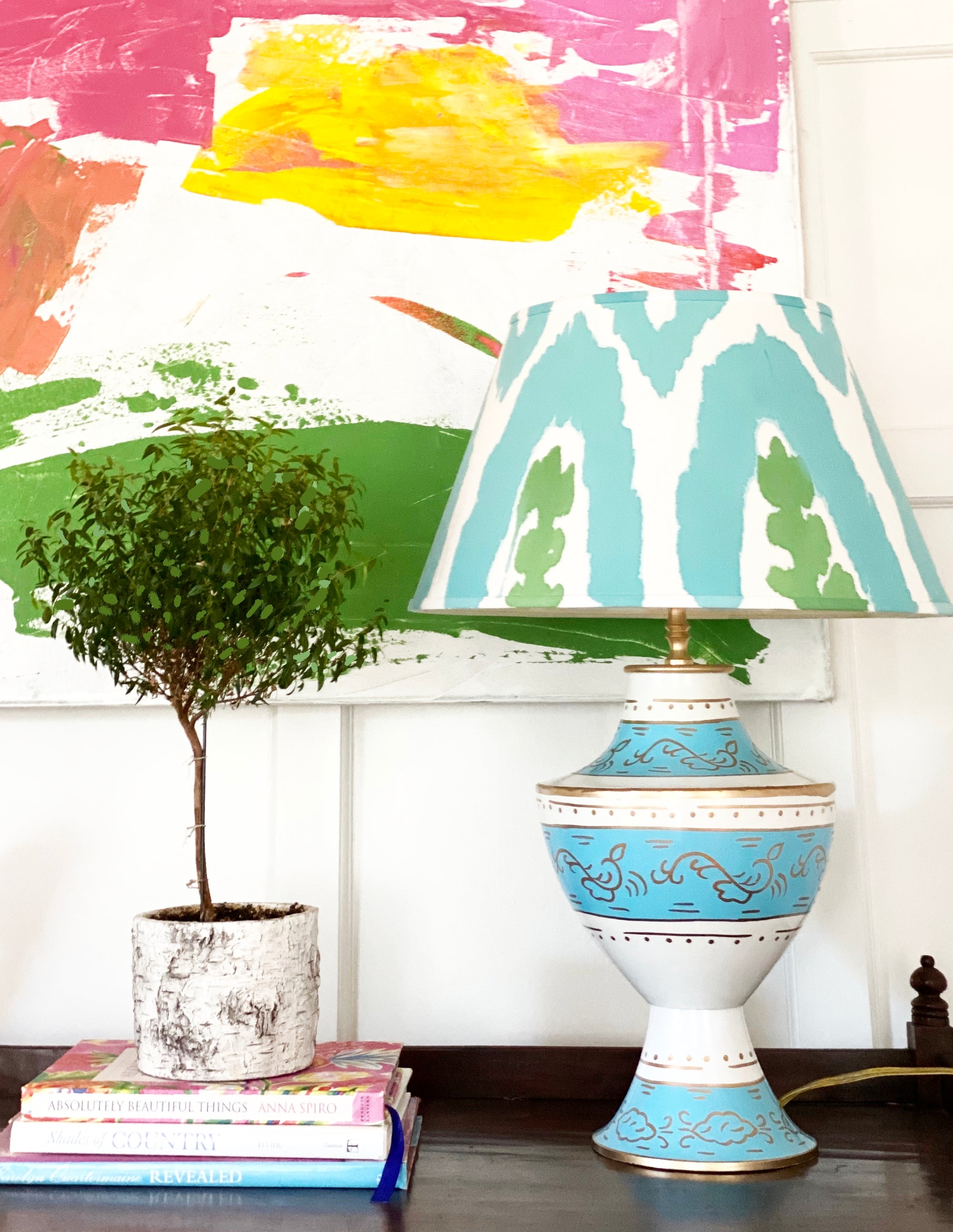Dana Gibson Klismos Lamp in Jules Turquoise Lamp
