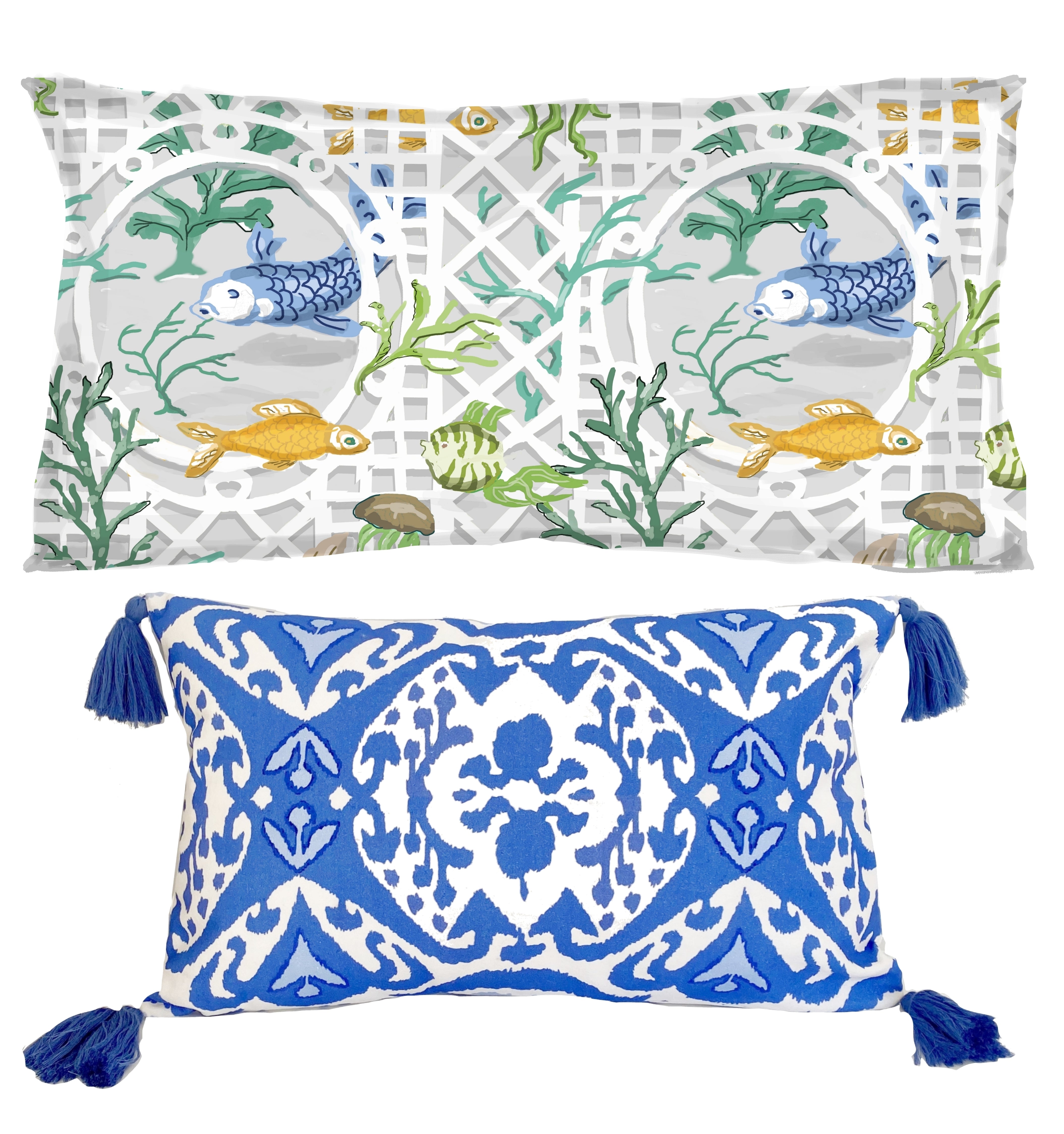 Dana Gibson Fish Bowl in Blue Jumbo Lumbar
