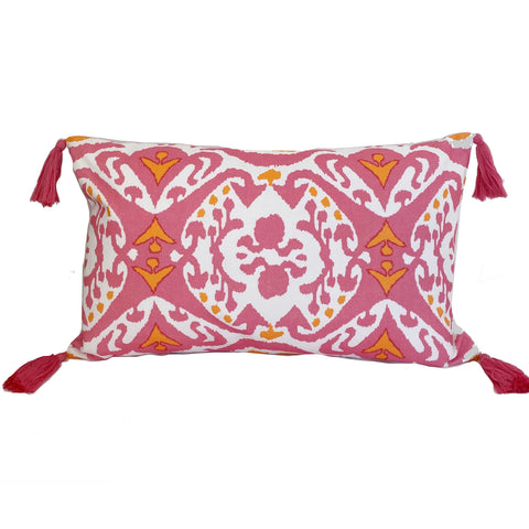 Dana Gibson Ikat in Pink Pillow with Tassels