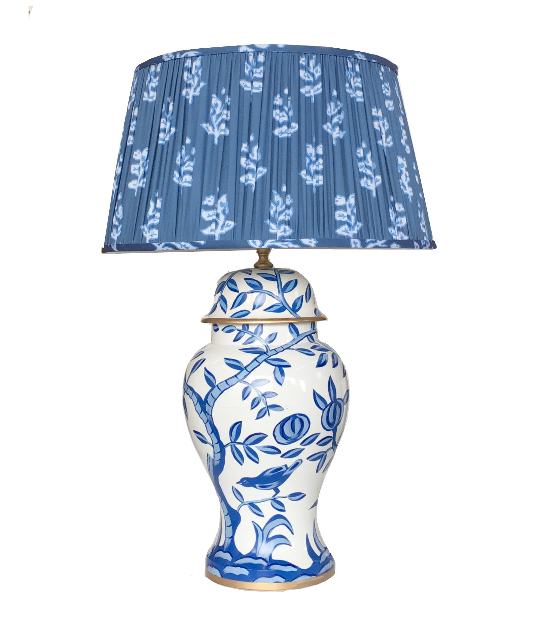 Dana Gibson Cliveden Blue Lamp with Pleated Sprig Shade