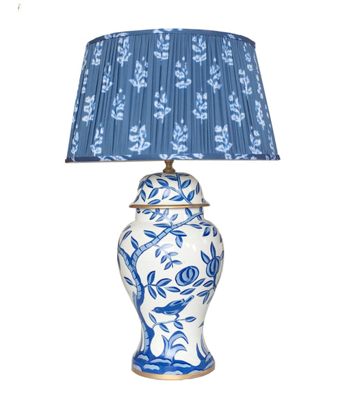 Dana Gibson Cliveden Blue Lamp with Custom Pleated Shade "Sprig"