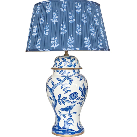 Dana Gibson Cliveden Blue Lamp with Custom Pleated Shade "Sprig"