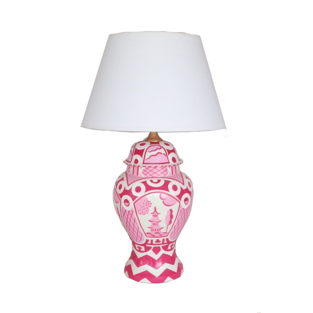 Summer Palace Ginger Jar Lamp in Pink