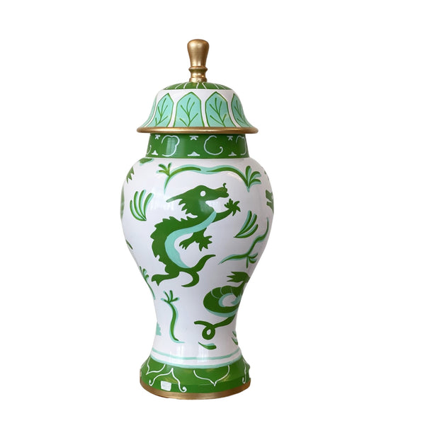 Dana Gibson Dragon Jar in Green, Medium