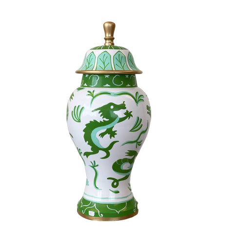 Dana Gibson Dragon Jar in Green, Medium
