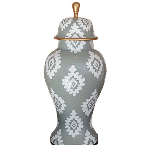 Dana Gibson Medium Ginger Jar, Grey Block Print