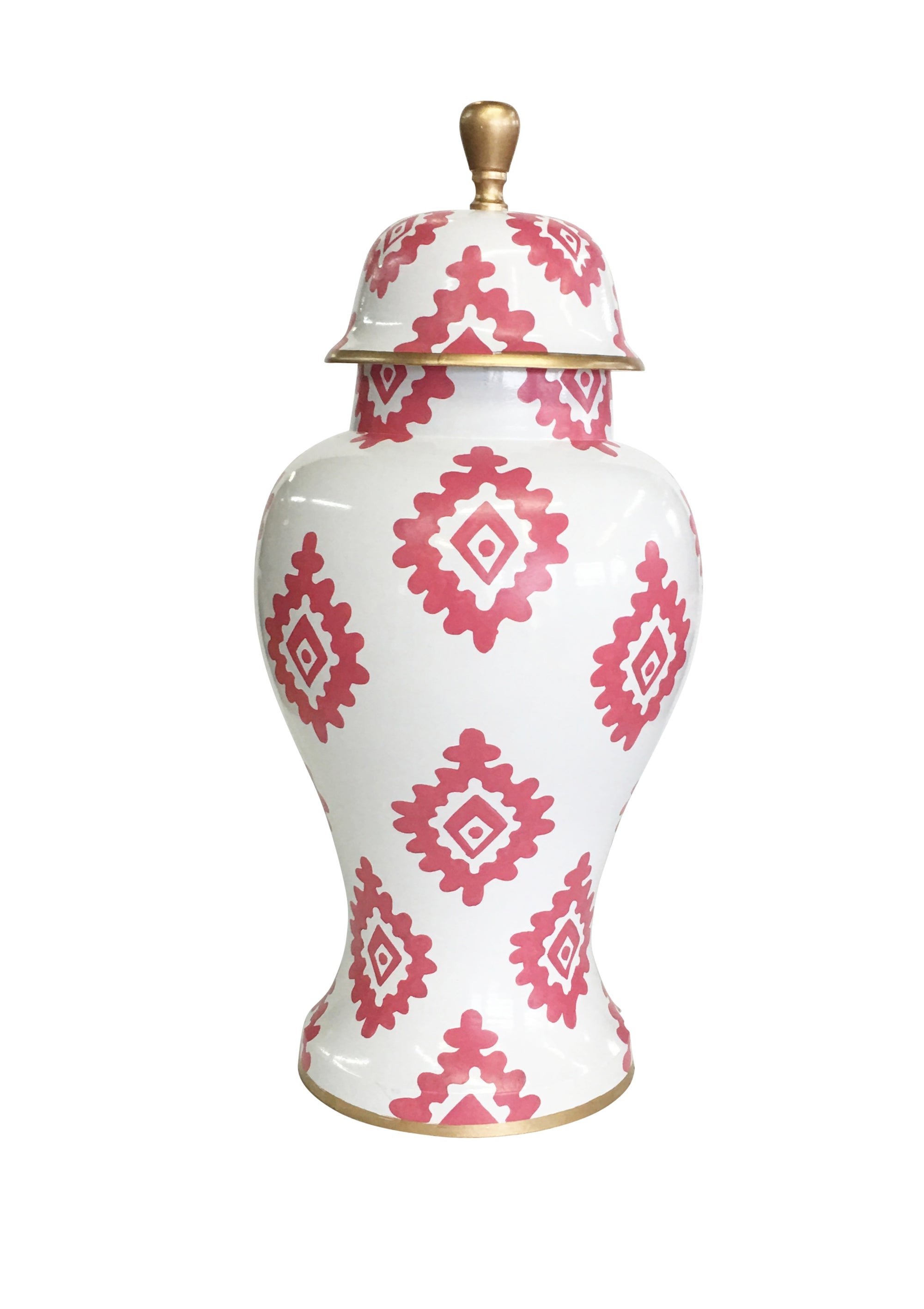 Dana Gibson Medium Ginger Jar, Pink Block Print on White