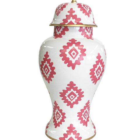 Dana Gibson Medium Ginger Jar, Pink Block Print on White