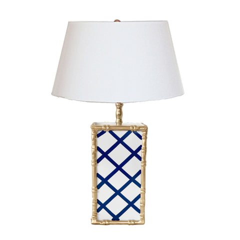 Dana Gibson Bamboo Lamp in Blue Lattice