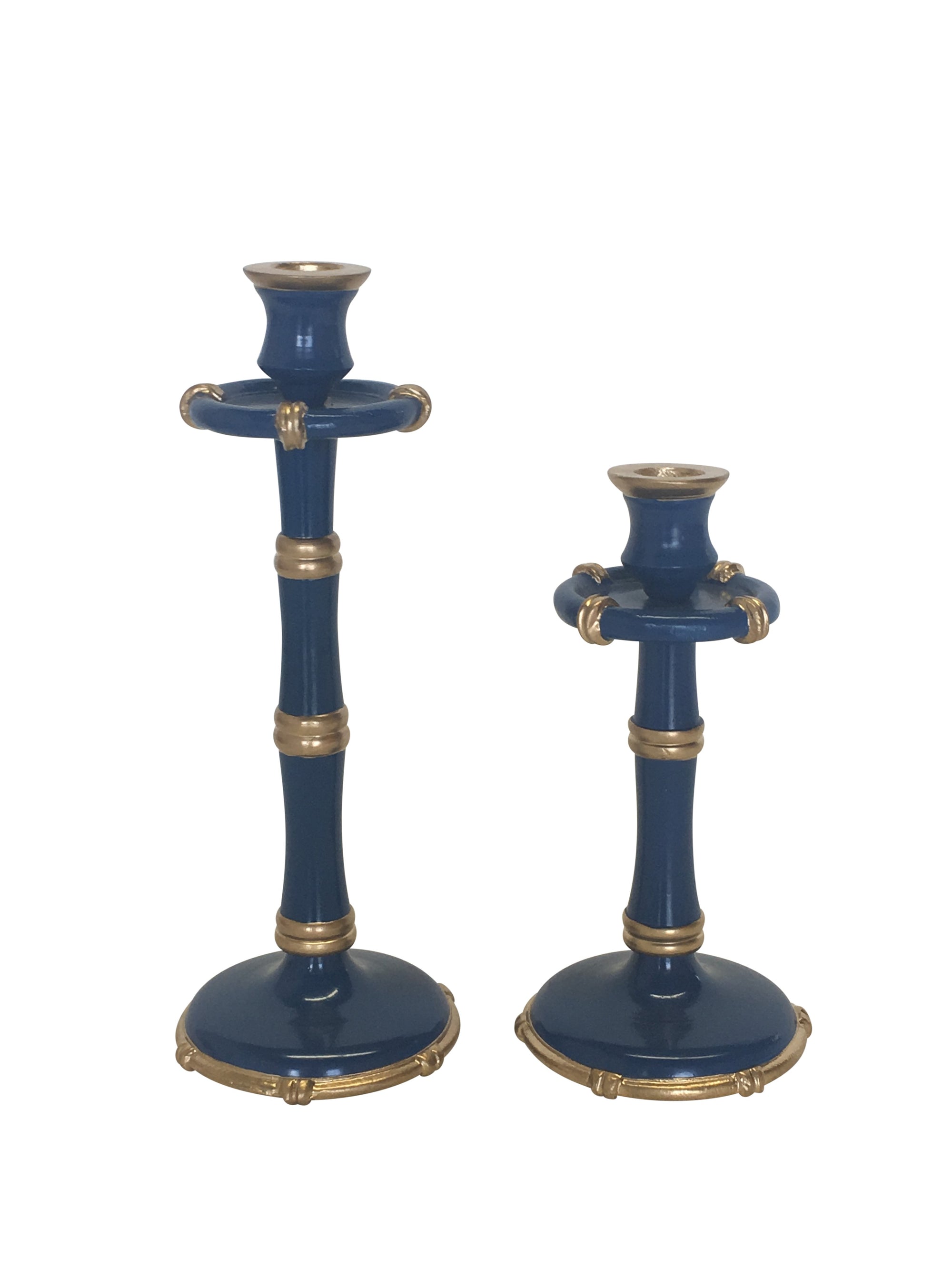 Pair of Tall Bamboo Candlesticks in Navy