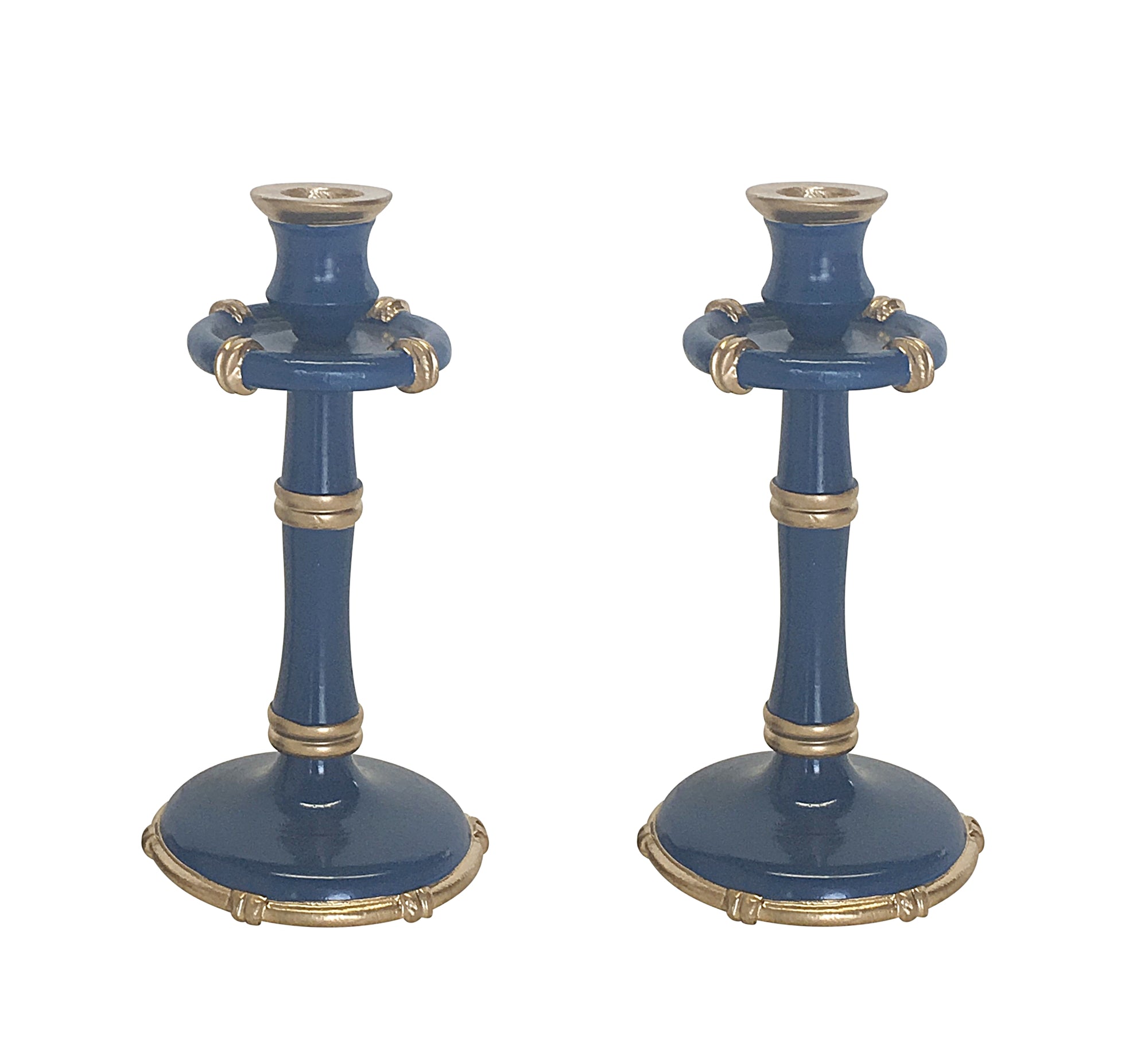 Dana Gibson Medium Bamboo Candlesticks in Navy