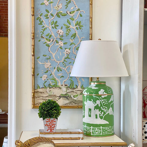 Dana Gibson Ditchley Park in Blue in Gilded Bamboo Frame, No glass