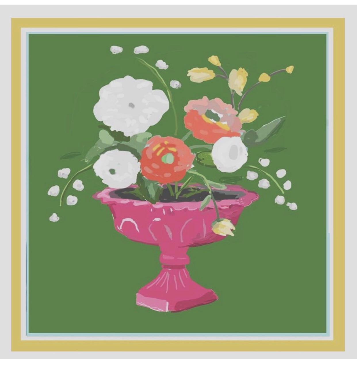 Dana Gibson Cora in Pink Urn Pillow on Green