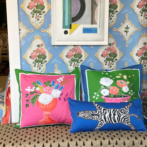 Dana Gibson Cora Pillow in Green with Navy Band