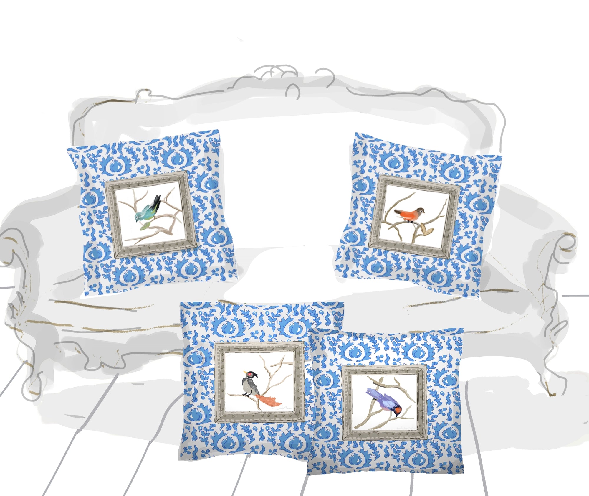 Dana Gibson Grackle Bird Pillows, 18"