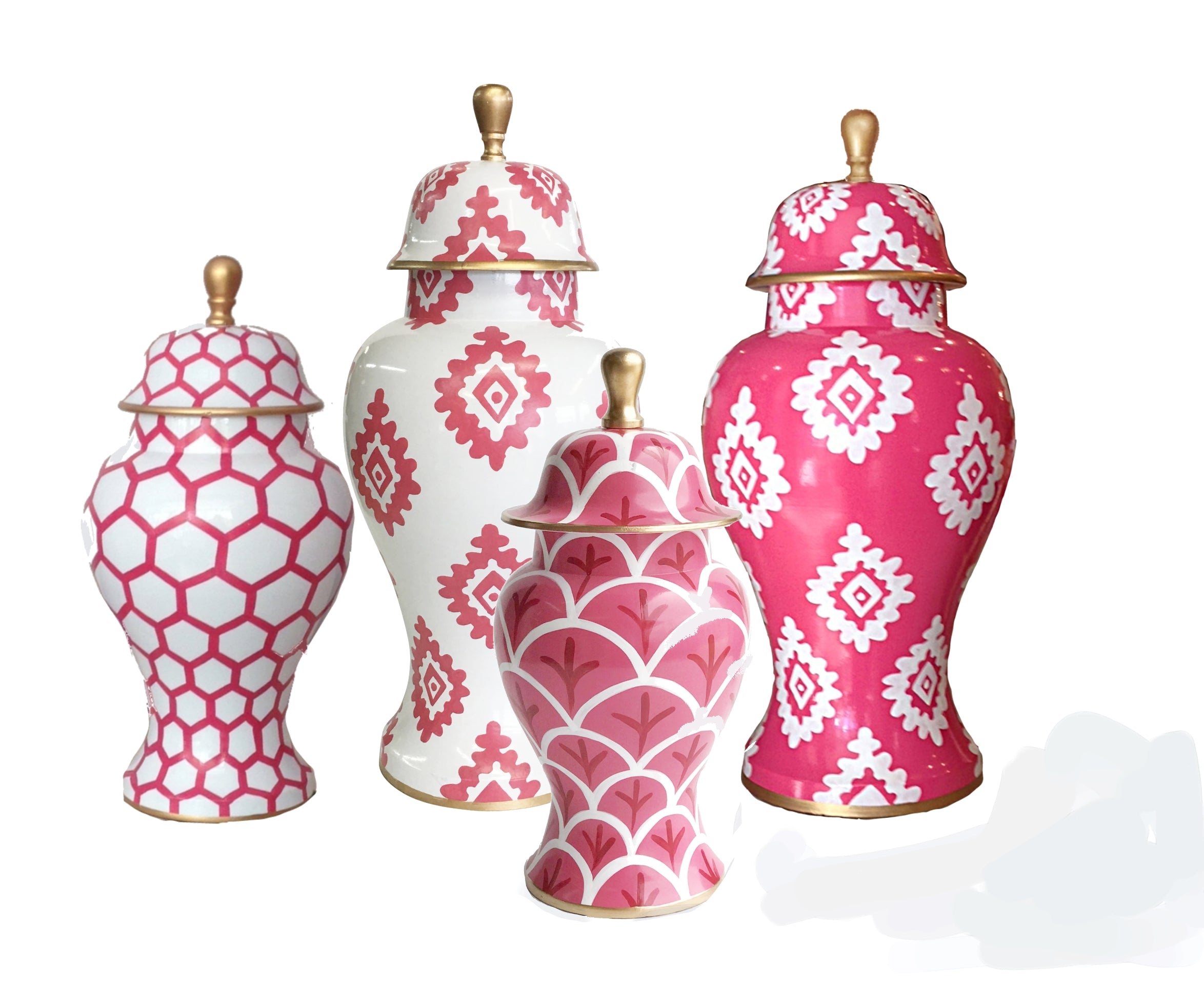 Dana Gibson Medium Ginger Jar, Pink Block Print on White