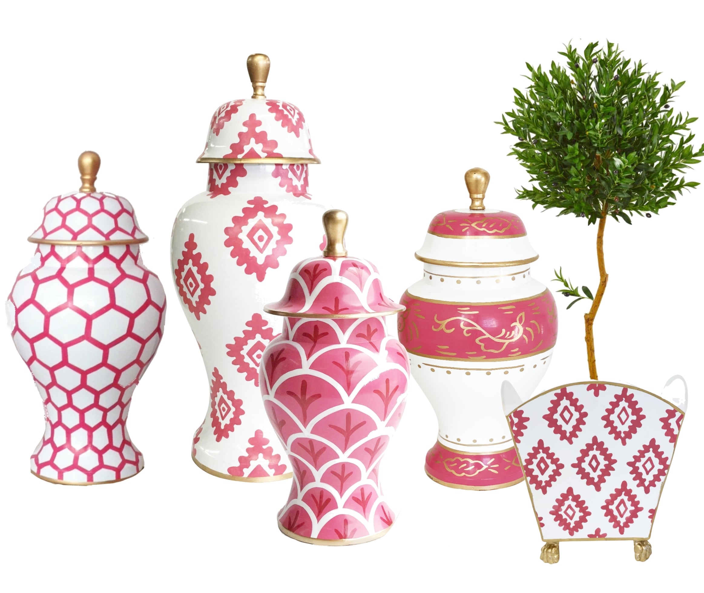 Dana Gibson Pink Block Print Cachepot, Large