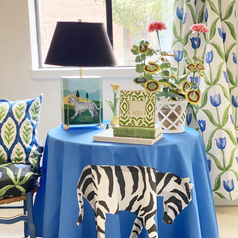 Zebra Table Skirt in Blue