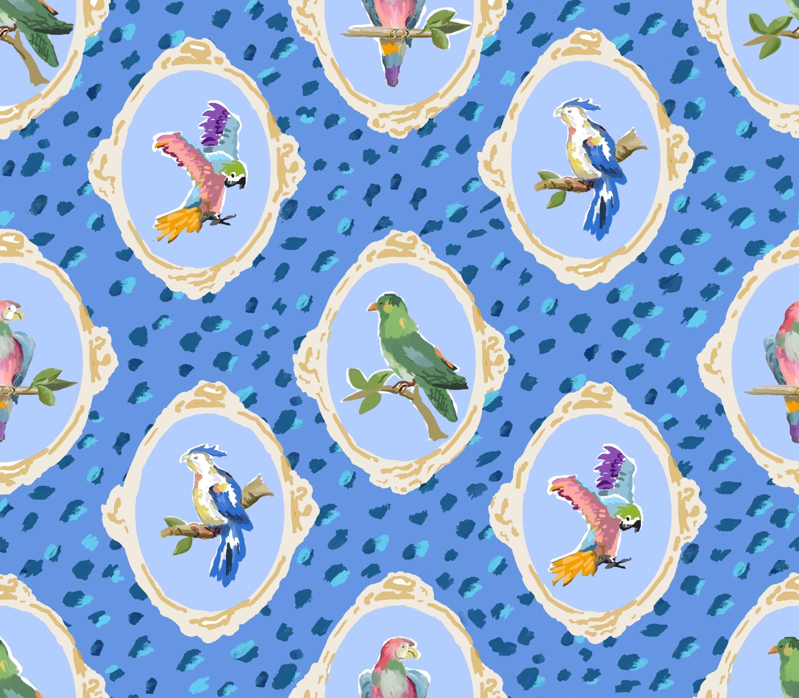 Dana Gibson Eden in Blue, Wallpaper and Fabric
