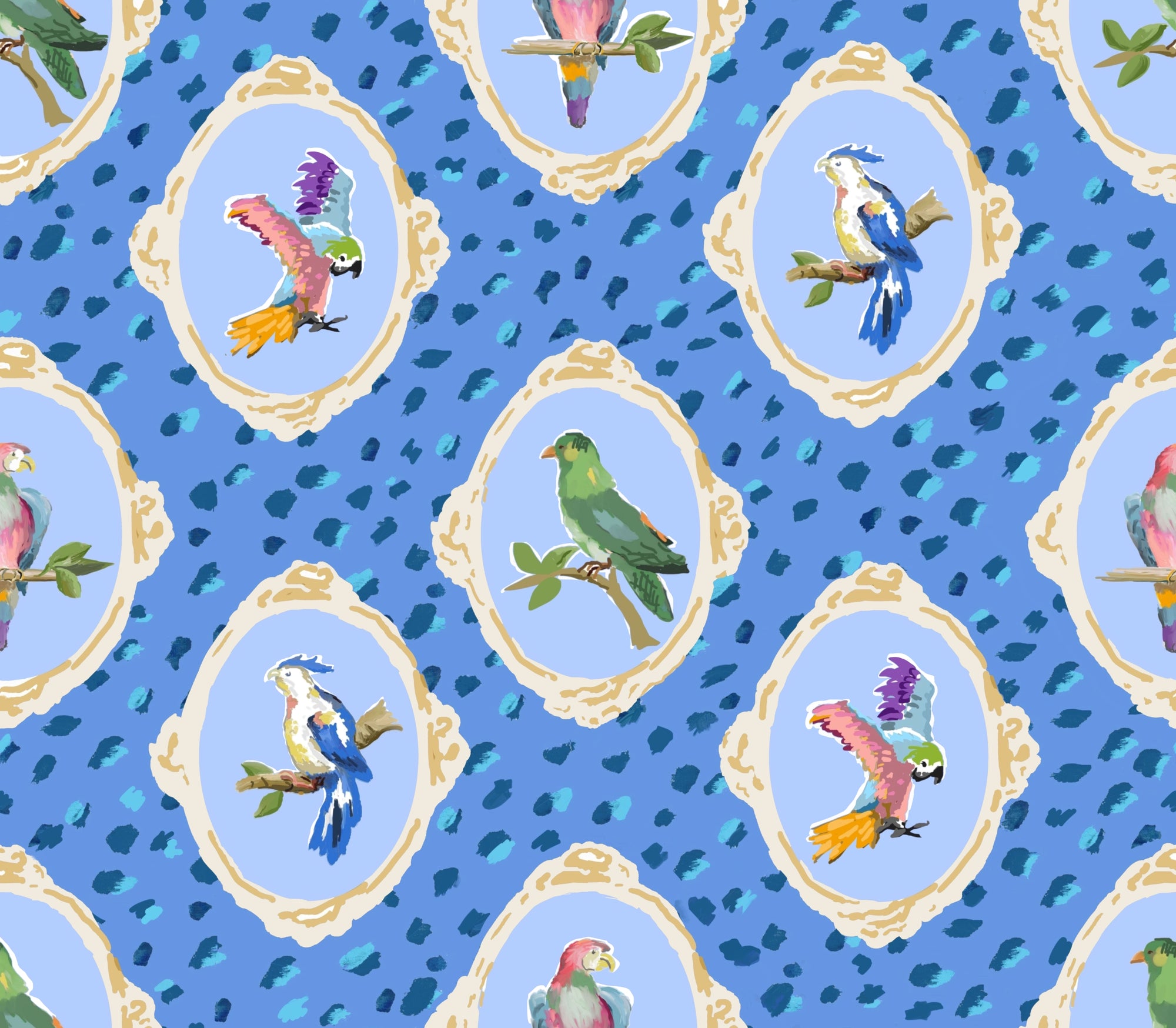 Dana Gibson Eden in Blue, Wallpaper and Fabric