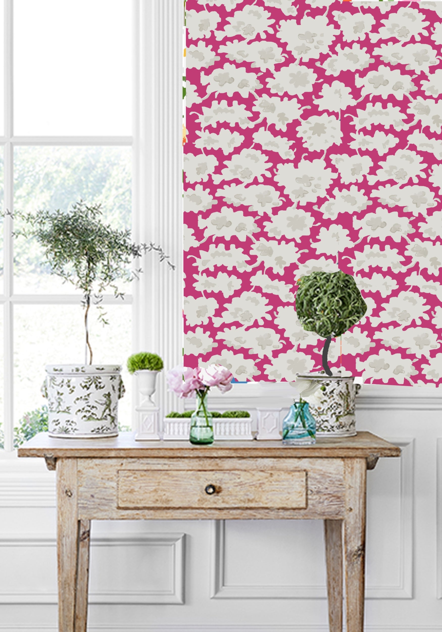 Pink Flock Pattern Flock in Pink Wallcovering and Fabric - Dana Gibson