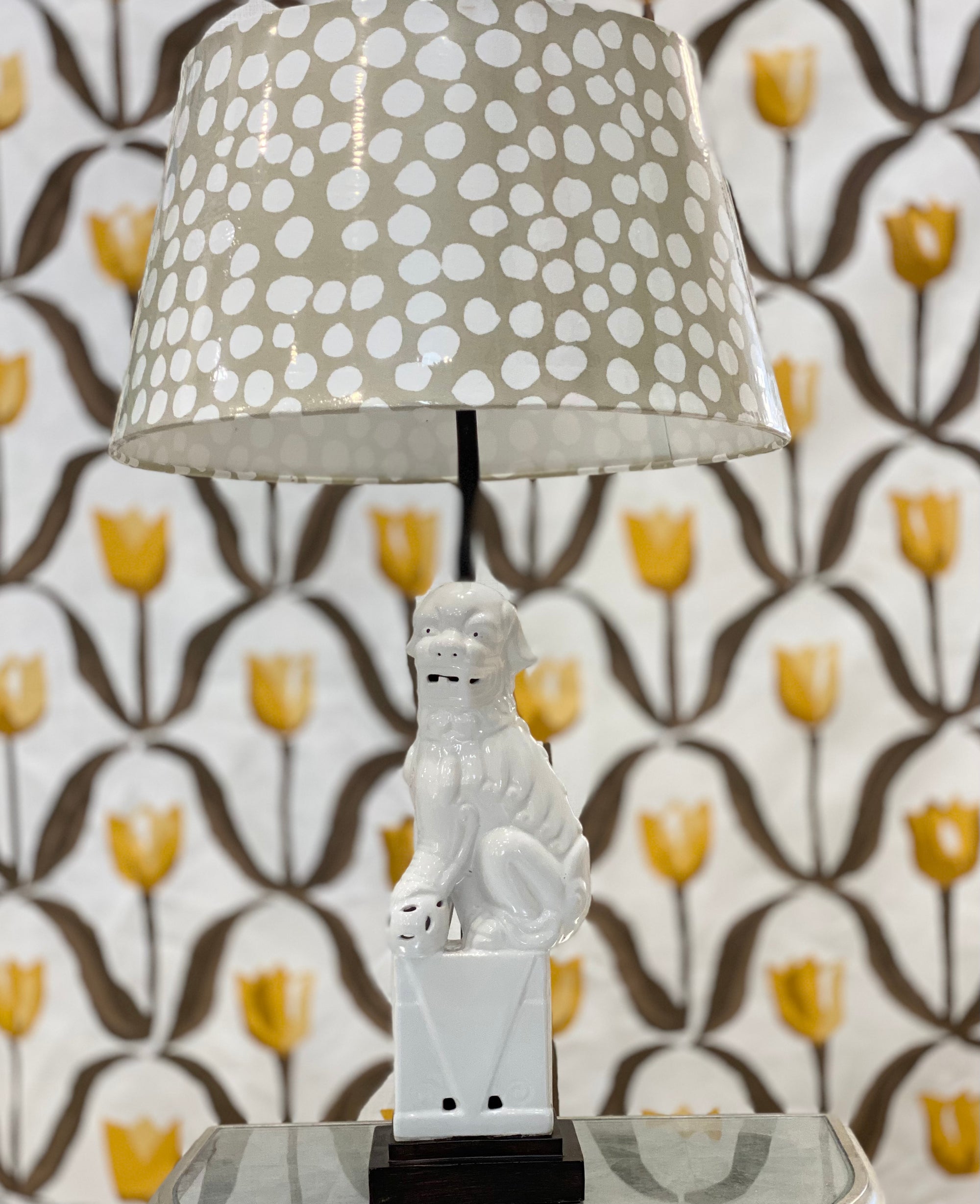 Foo Dog Lamp with Dana Gibson Thumb print Shade
