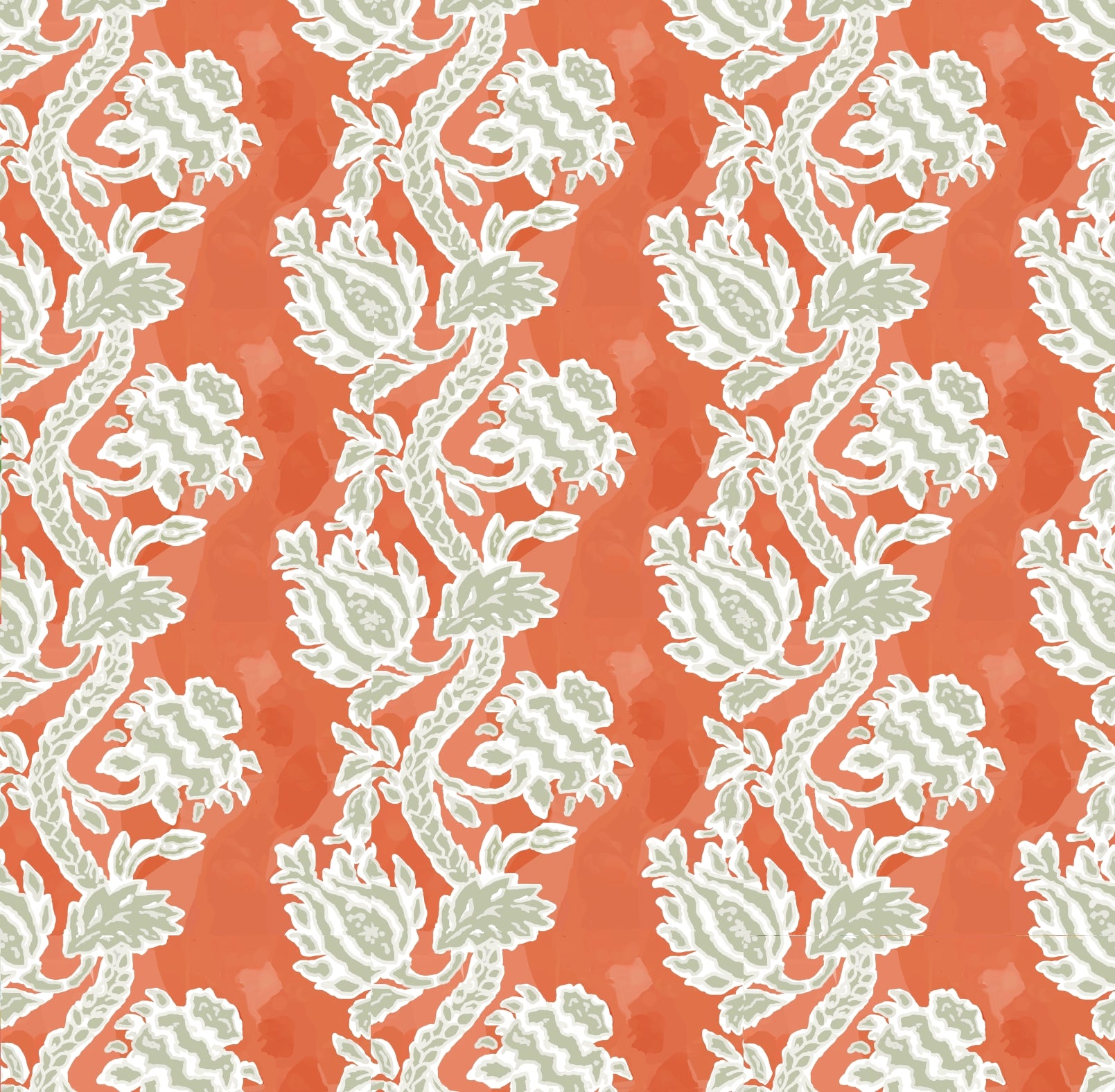 Dana Gibson Lotus in Coral, Wall Paper and Fabric