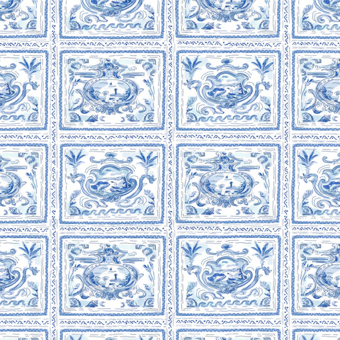 Pliny Toile in Blue, Wall Paper and Fabric